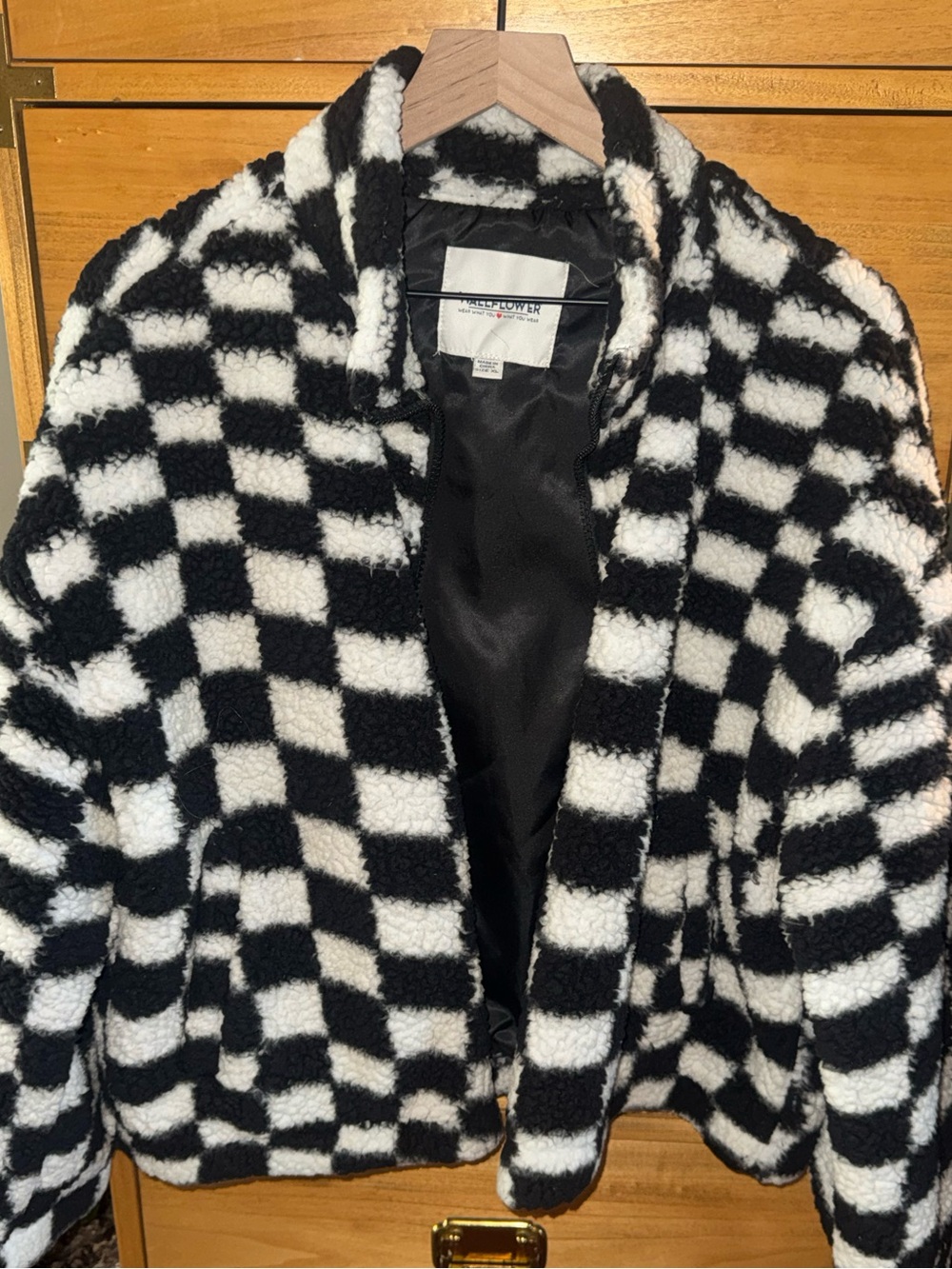 Wallflower Black & White Checkerboard Sherpa Pullover